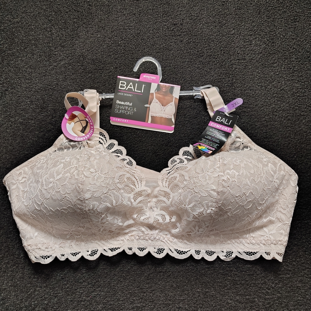 Bali Cream 2XL 44 C Lace Desire Comfort Wireless Bra Evening Blush msrp $44 NEW